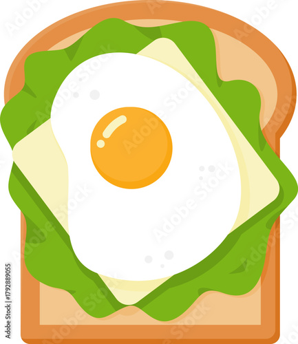 Toast with fried egg lettuce and cheese slice illustration