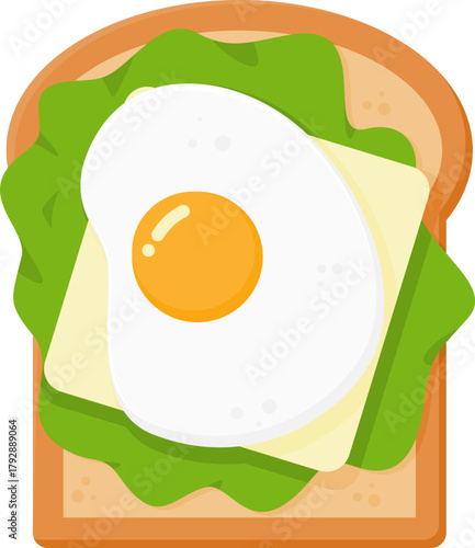Toast with fried egg lettuce and cheese slice illustration