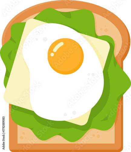 Toast with fried egg lettuce and cheese slice illustration