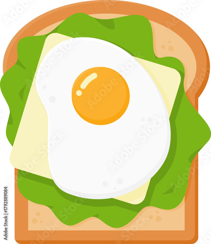 Toast with fried egg lettuce and cheese slice illustration