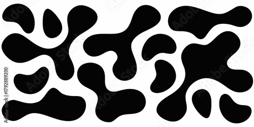 Abstract black organic shapes on a white background seamless pattern