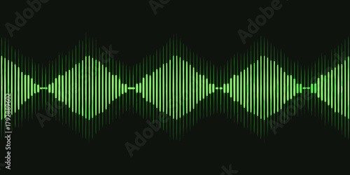 Vibrant green sound waveform graphic representing audio amplitude and frequency on a dark background