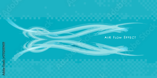 Abstract blue air flow effect with reflection and subtle checkered pattern background