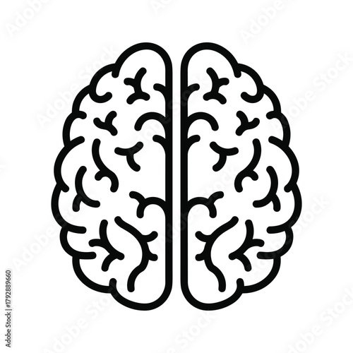 Stylized black and white illustration of a human brain