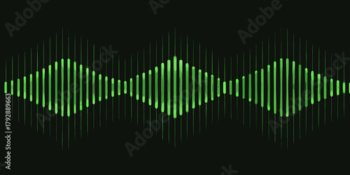 Abstract green sound wave visualization on a dark background with a digital feel