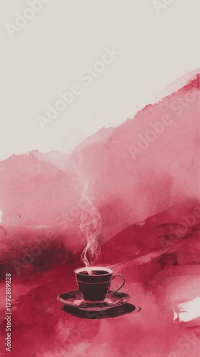 a cup of black coffee with smoke rising from the top