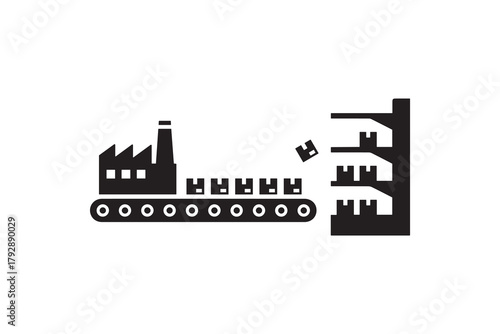 Factory production line silhouette concept Manufacturing process minimal black and white design