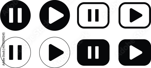 media player button icon. play and pause buttons icon. Social media elements. Digital player monochrome progress bar for music