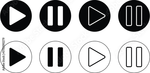 media player button icon. play and pause buttons icon. Social media elements. Digital player monochrome progress bar for music