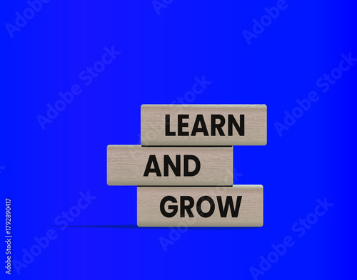 Learn and Grow Concept on Wooden Blocks, ideal for topics related to training, coaching, e-learning, academic studies, and lifelong improvement