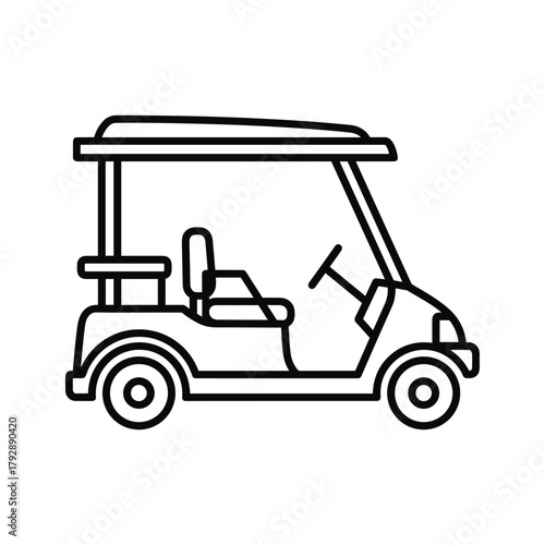 Outline of a golf cart with a canopy and steering wheel, isolated on a