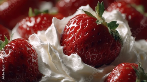 Red strawberries nestled in...