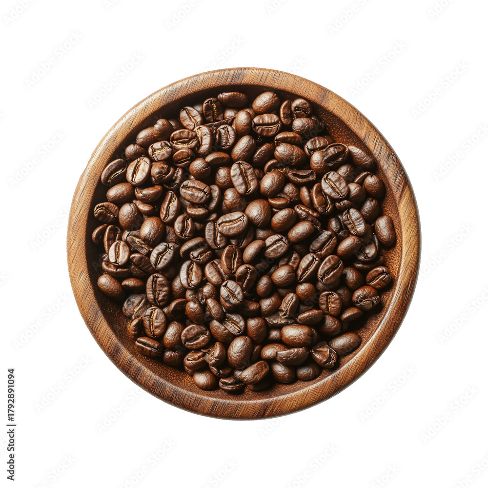 Fototapeta premium Freshly roasted coffee beans displayed in a wooden bowl ready for brewing in a cozy kitchen setting