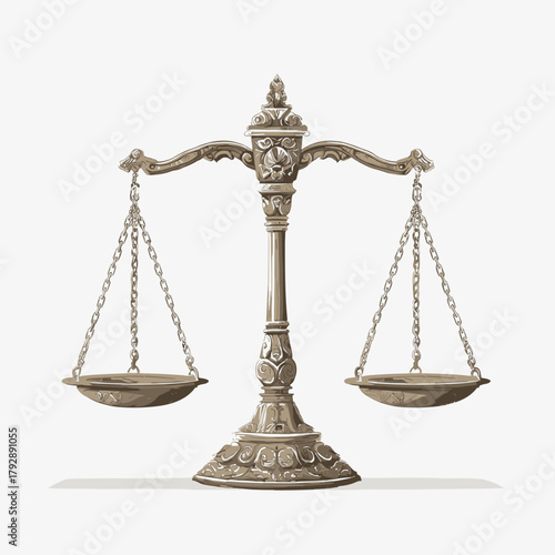 Vector illustration of an ornate balance scale isolated on a white background