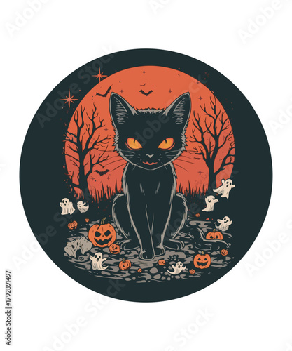 Spooky Ghost Black Cats Halloween T Shirt