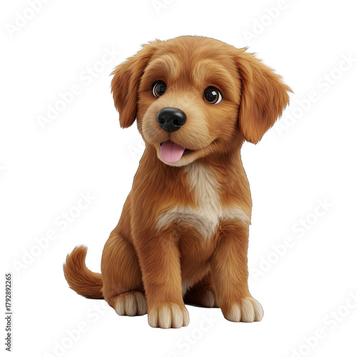 A Cute Fluffy Golden Retriever Puppy Sits Contentedly With Its Tongue Out Isolated On A Transparent Background