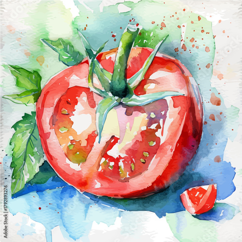 My Watercolor illustration, sliced tomato painting illustration isolated on a white background, illustration, AI painting design, vector illustration set, eps format