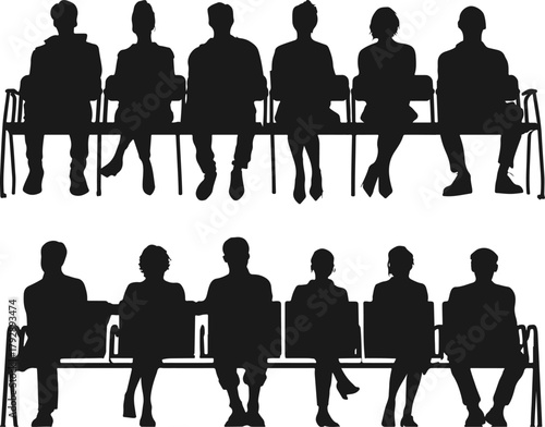 Silhouette of people sitting in waiting room isolated on transparent background. Vector illustration