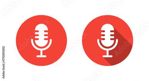 Voice microphone icon with long shadow. Sound recording and podcast symbol