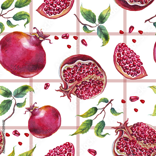 Pomegranate table cloth pattern, seamless design, fruits