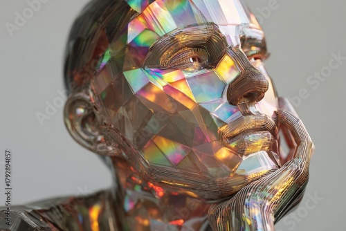A faceted, reflective sculp...