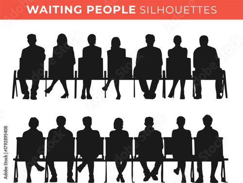 Set silhouettes of waiting people isolated on transparent background. Vector illustration