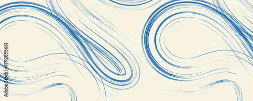 Grunge grainy blue brush stroke with spray texture. Hand drawn distress damaged vintage banner with zigzag bold line. Rough thick brush stroke texture. Spray paint effect vector background.