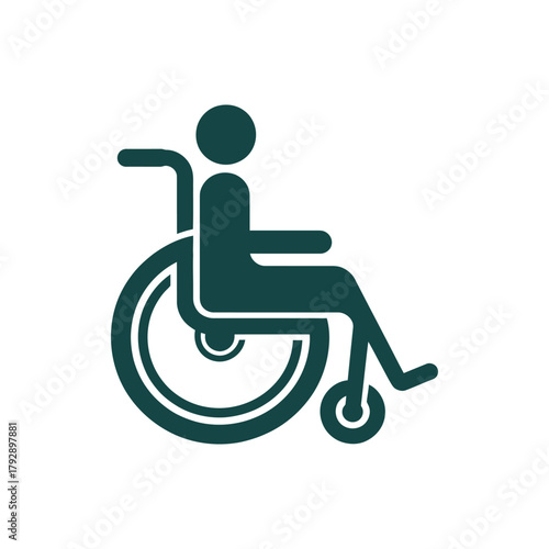 A dark teal silhouette of a person in a wheelchair is shown against a white background.