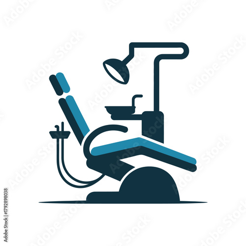 A modern dental chair with a light and equipment is ready for a patient.