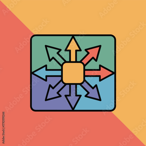Abstract representation of expanding directions and multiple choices radiating from a central point.