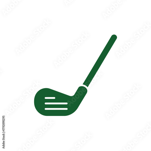 A simple green golf club rests on a white background.