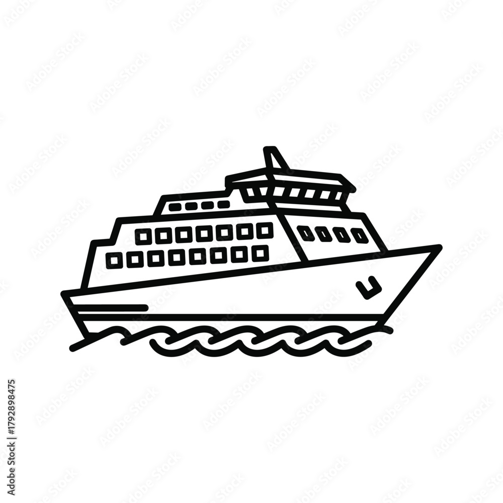 Obraz premium Outline icon of a ferry boat sailing on waves