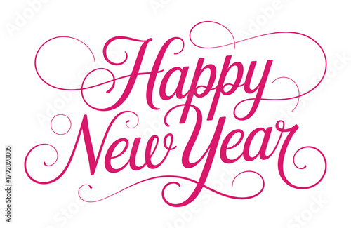 Elegant Happy New Year Wishes in Pink Calligraphy on White Background for Festive Celebrations and Holiday Greetings Spreading Joy and Cheer