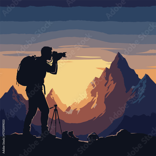silhouette of a photographer in mountains