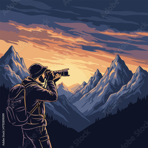silhouette of a photographer in mountains