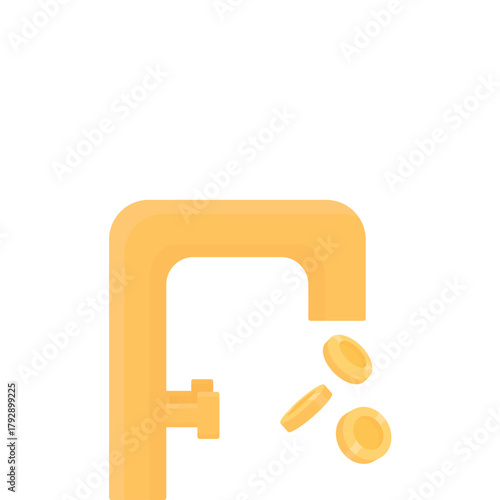 A gold faucet with coins. Gold coins pour out of the faucet. The concept of financial gain. Making a profit. Cryptocurrency mining.