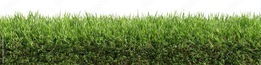 Fototapeta premium Patch of green grass, dense and lush, against a white background
