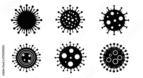 Diverse collection of realistic virus icons symbolizing contagion and cellular threat in a clean, modern style for medical and scientific use