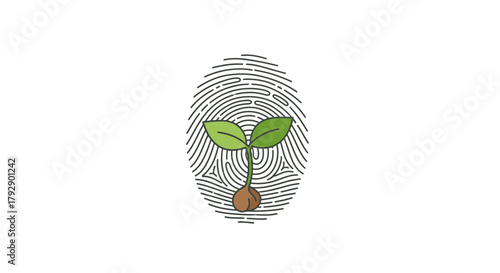 Unique identity grows with fresh life emerging from a fingerprint sprout symbolizing personal development and natural potential