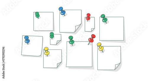 Blank notes pinned to a virtual board ready for your brilliant ideas, reminders, and planning sessions, creating a dynamic visual for organization and creativity.