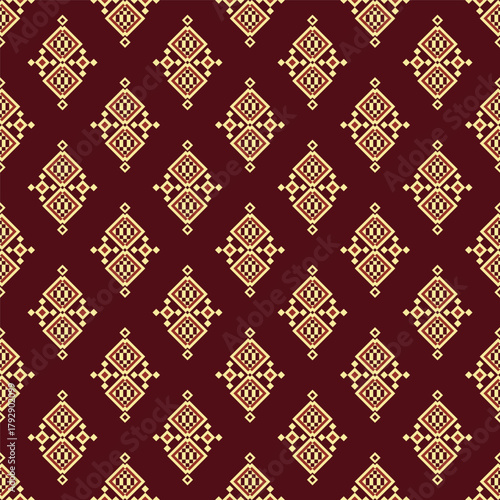 Geometric Ethiopian Traditional Tilting Ornament Seamless Pattern on Brown Background