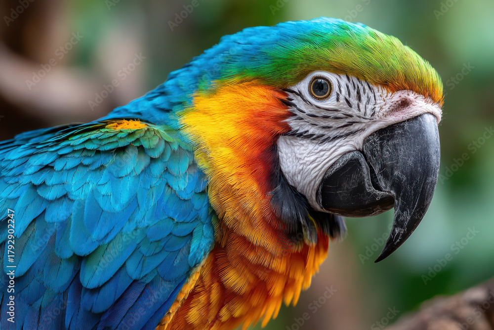 Fototapeta premium Close Up Colorful Blue and Gold Macaw