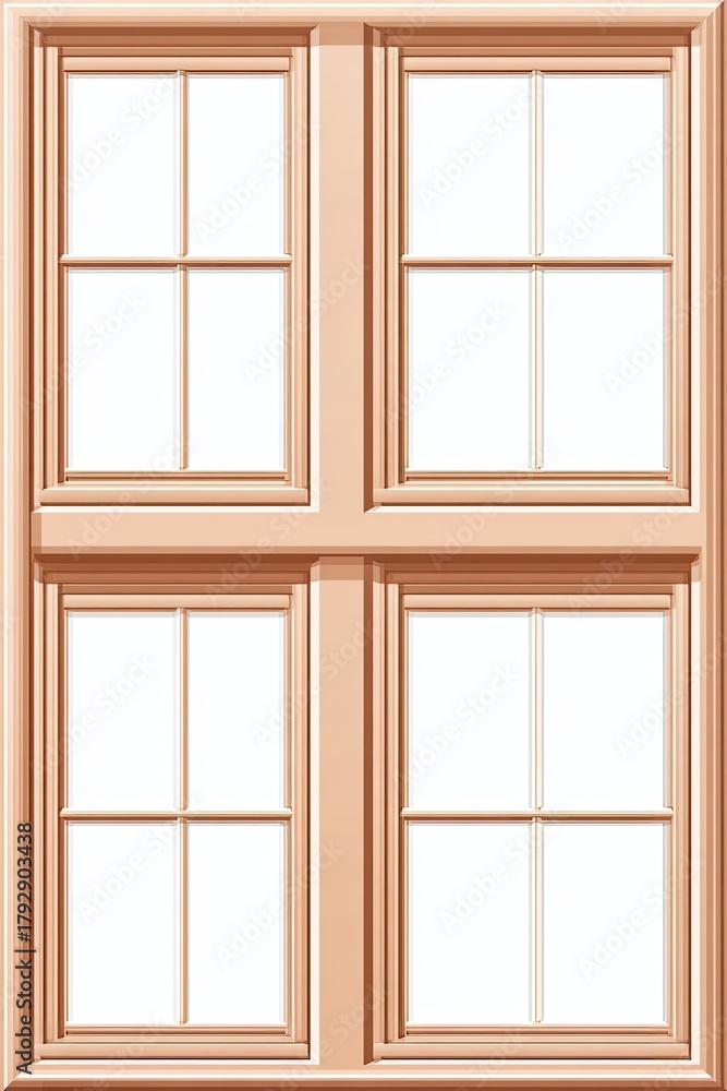 Obraz premium A detailed illustration of a four-pane window with wooden frame and divided glass