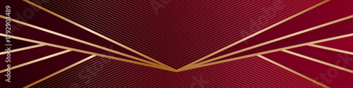 Burgundy red abstract background with triangular frames and gold lines, modern geometric pattern, angles. Envelope shape	