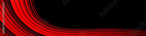 Black background with flowing red gradient curves. Wavy abstract lines twist and bend, covering half the banner with a dynamic futuristic style.