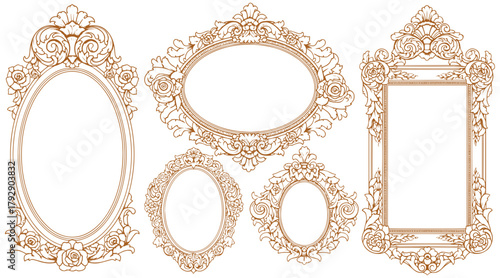 Elegant ornate vintage frames flourish with floral details for luxury decor