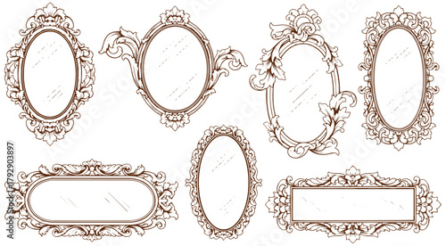 Elegant ornate antique mirrors with intricate decorative frames vintage style