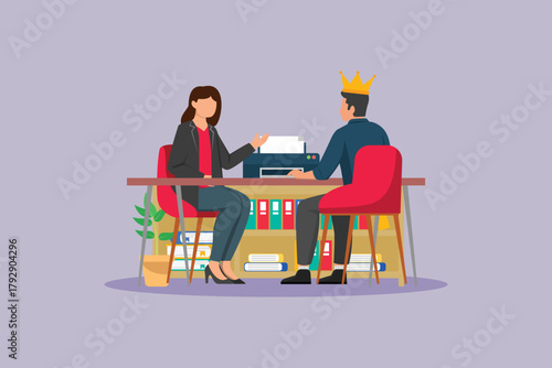Discussion with client first. client First concept. colored flat vector illustration isolated