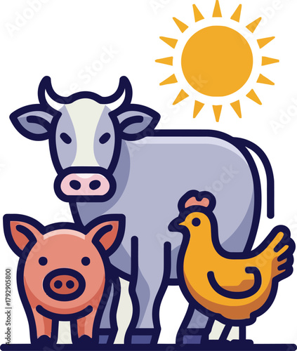 cute cartoon farm animals set vector illustration