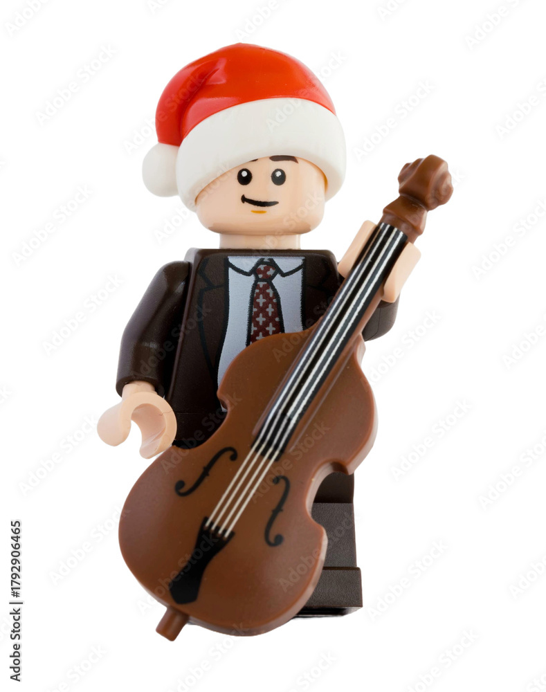Naklejka premium Dortmund - Deutschland 10. November 2025 - Lego Minifigure Mann mit Bass - Studio Aufnahme